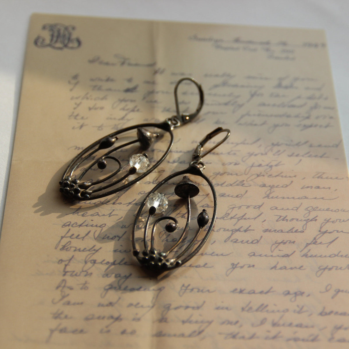 Faceted Clear Glass Mushroom Earrings – Blackened Copper