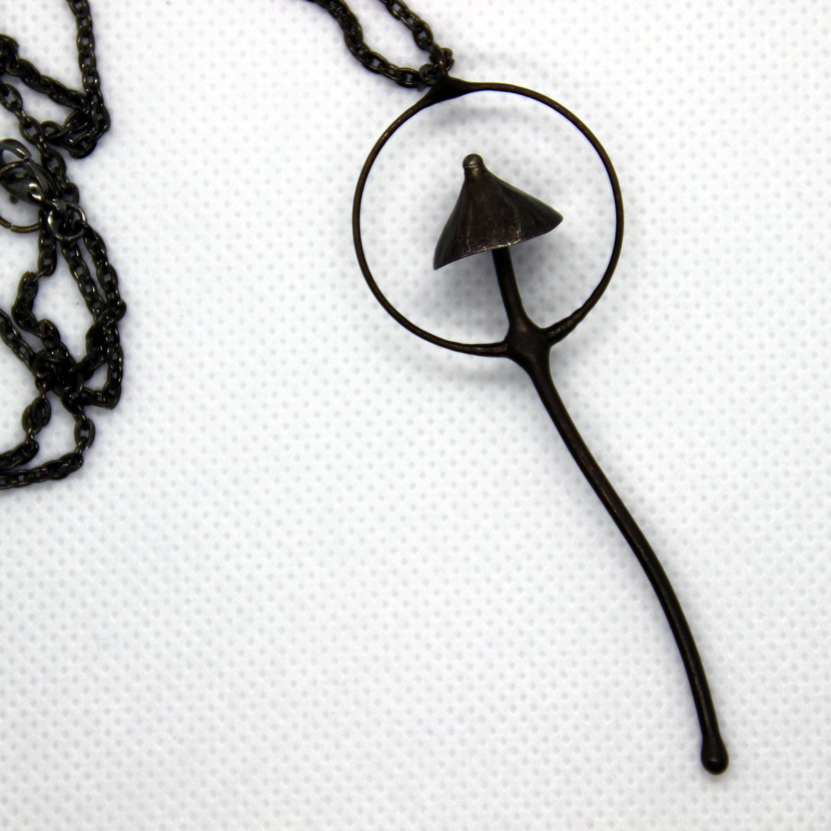 Single Mushroom Pendant Necklace – Blackened Copper