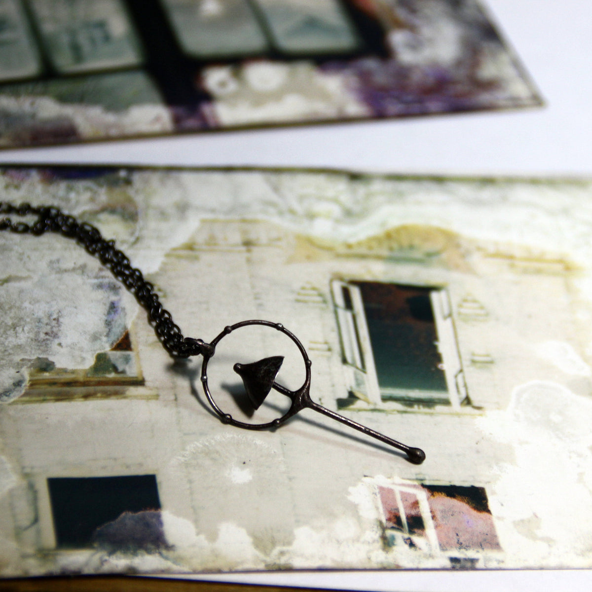 Black Mushroom Circle Pendant Necklace – Blackened Copper