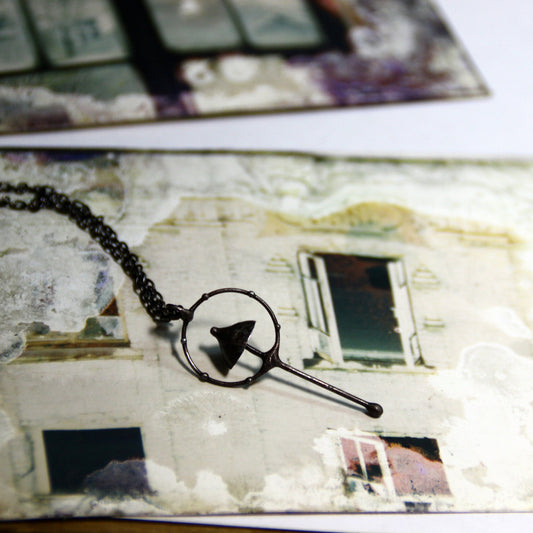 Black Mushroom Circle Pendant Necklace – Blackened Copper