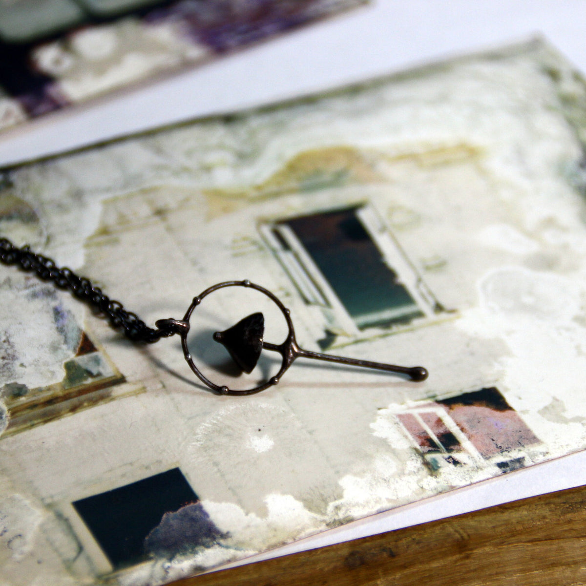 Black Mushroom Circle Pendant Necklace – Blackened Copper