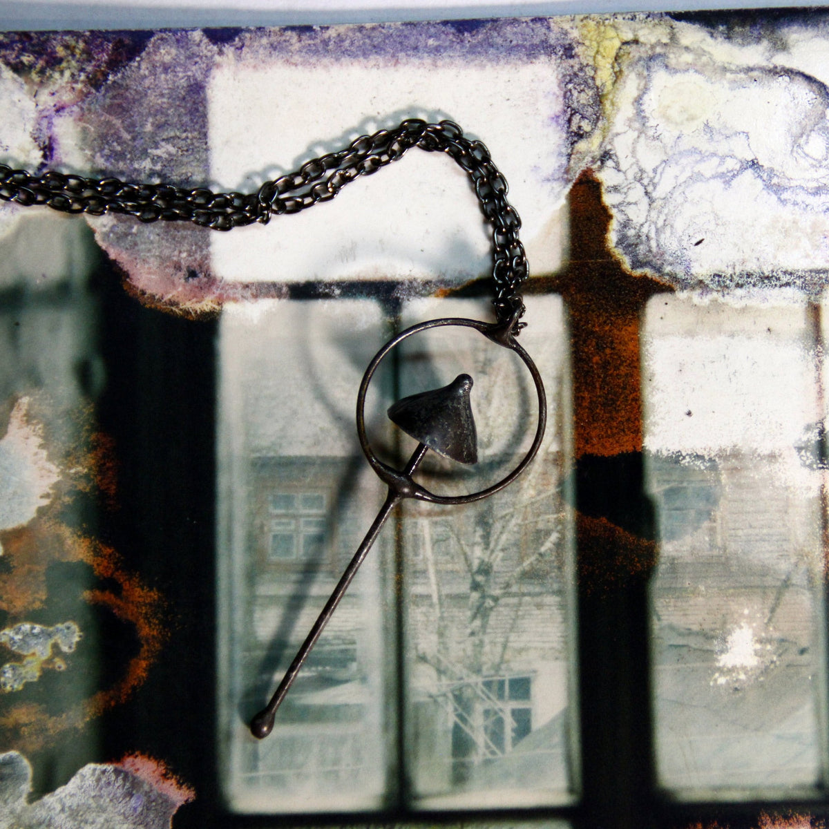 Black Mushroom Circle Pendant Necklace – Blackened Copper