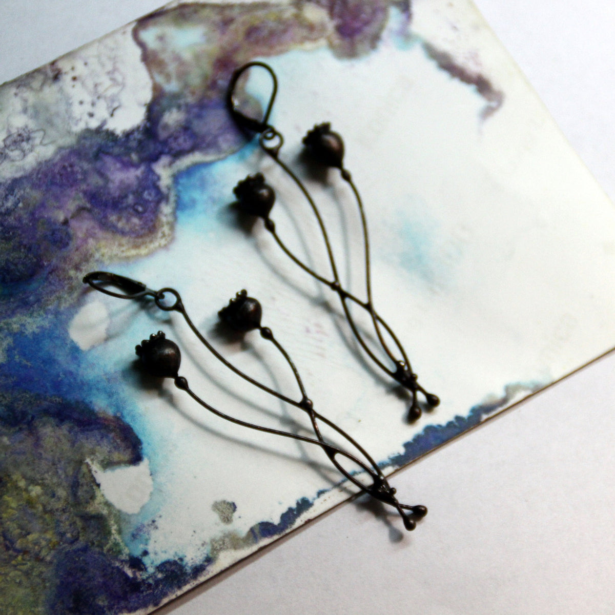 Black Poppy Seed Pod Earrings – Blackened Copper