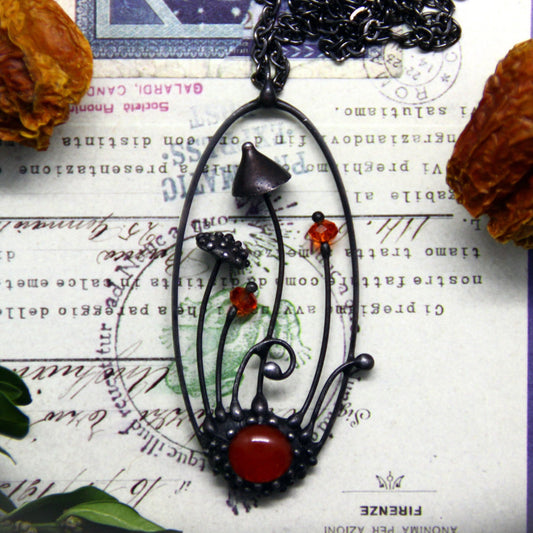 Amanita Mushroom Necklace – Blackened Copper Forest Pendant – Botanical Art