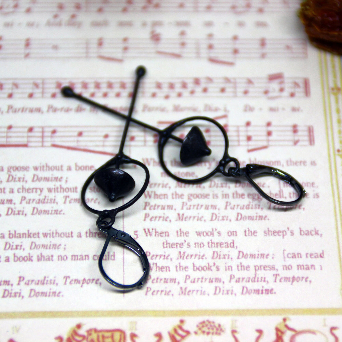 Black Mushroom Earrings – Long Copper & Pewter Forest Dangles – Minimalist Botanical