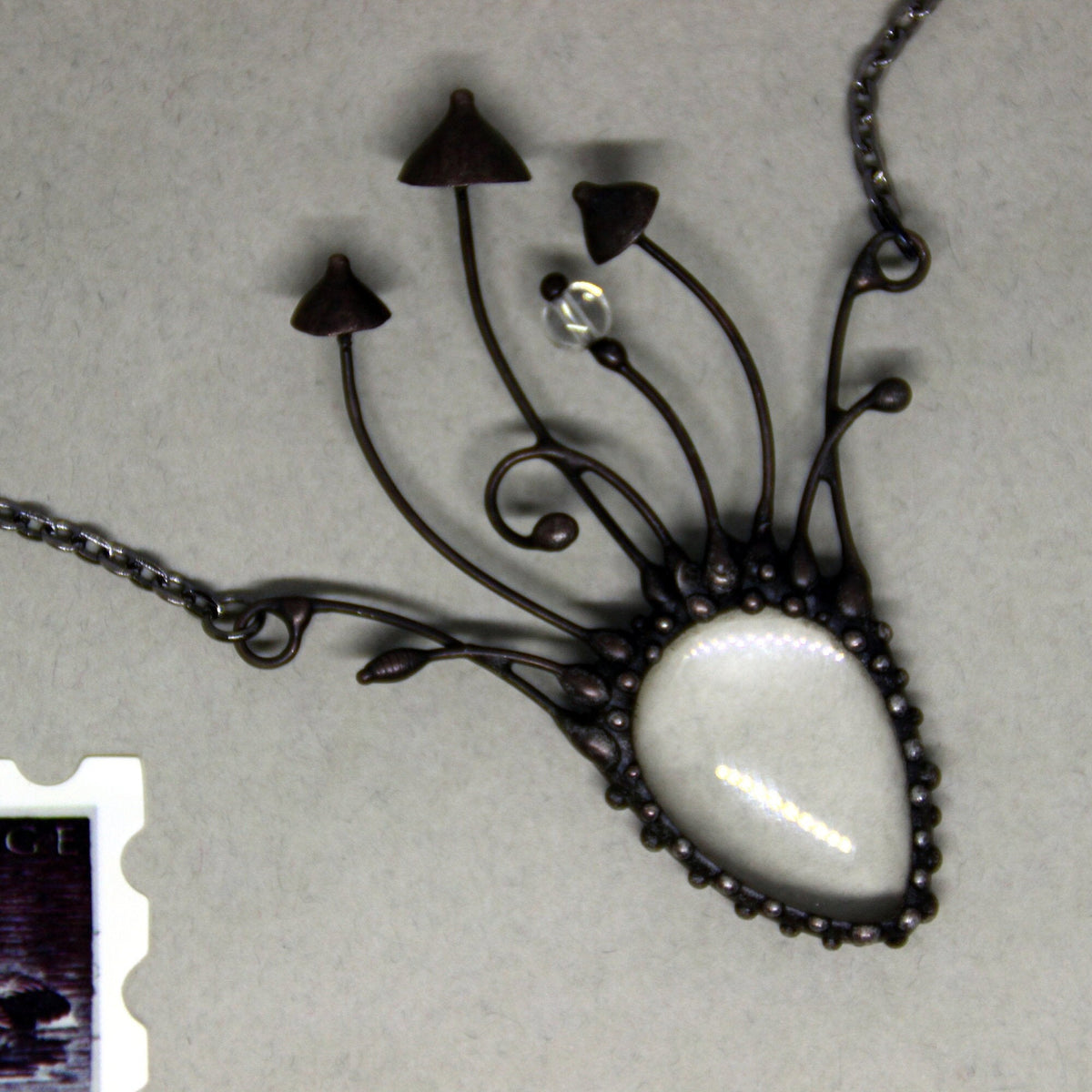 Clear Glass Mushroom Statement Necklace – Blackened Copper