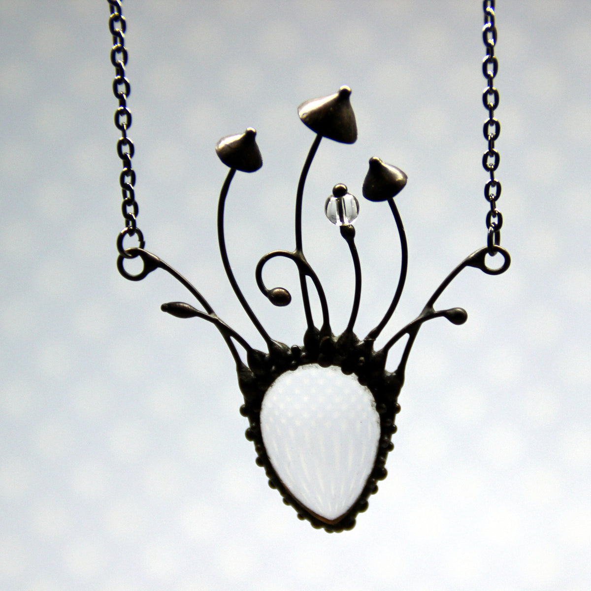 Clear Glass Mushroom Statement Necklace – Blackened Copper