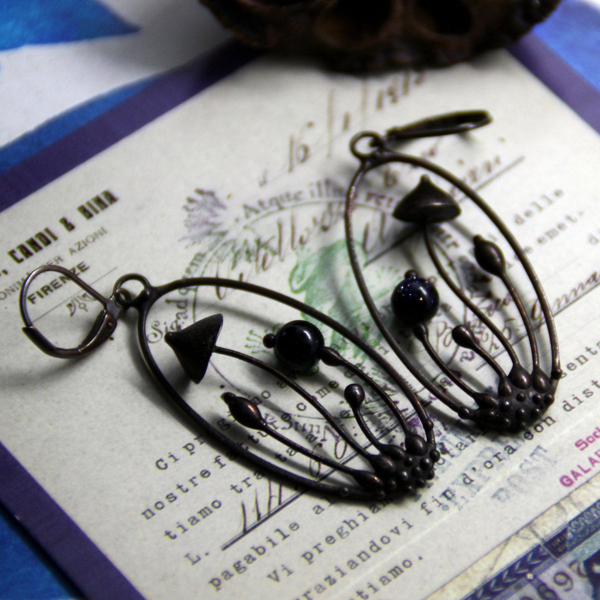 Blue Aventurine Mushroom Earrings – Blackened Copper