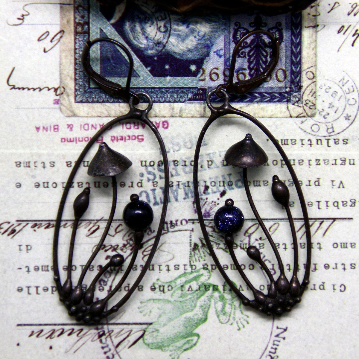 Blue Aventurine Mushroom Earrings – Blackened Copper