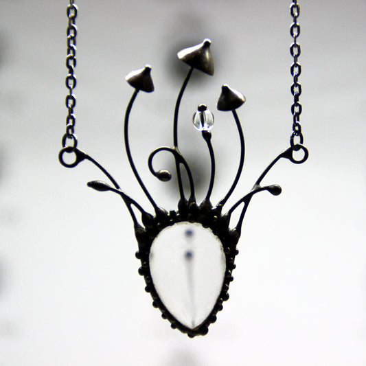 Clear Glass Mushroom Statement Necklace – Blackened Copper