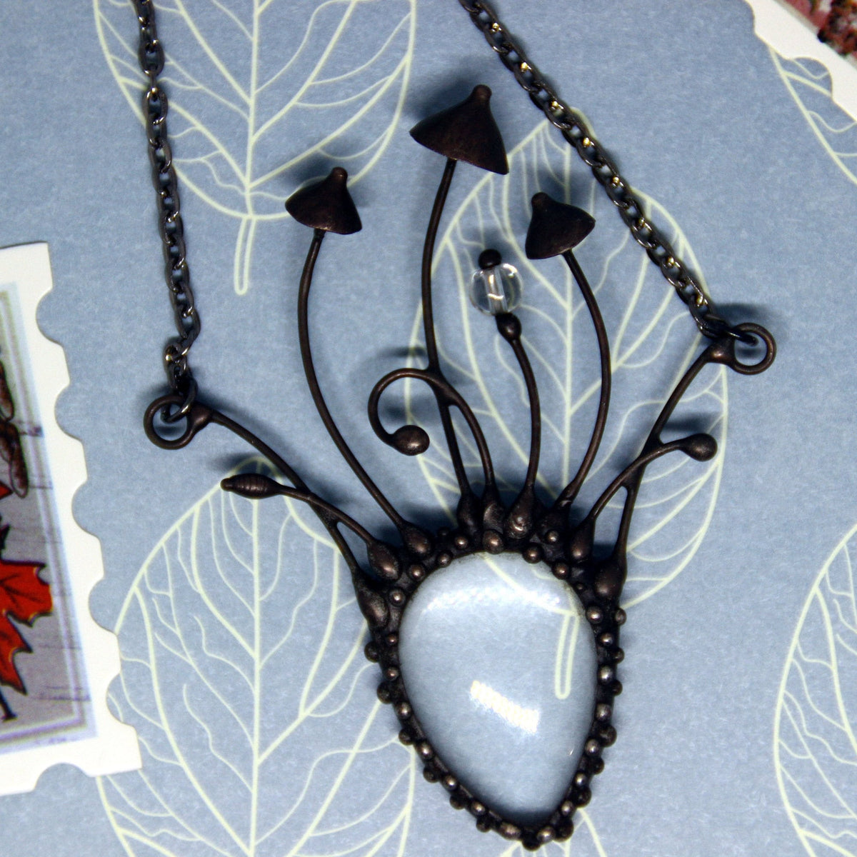 Clear Glass Mushroom Statement Necklace – Blackened Copper