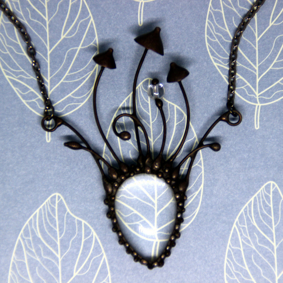 Clear Glass Mushroom Statement Necklace – Blackened Copper