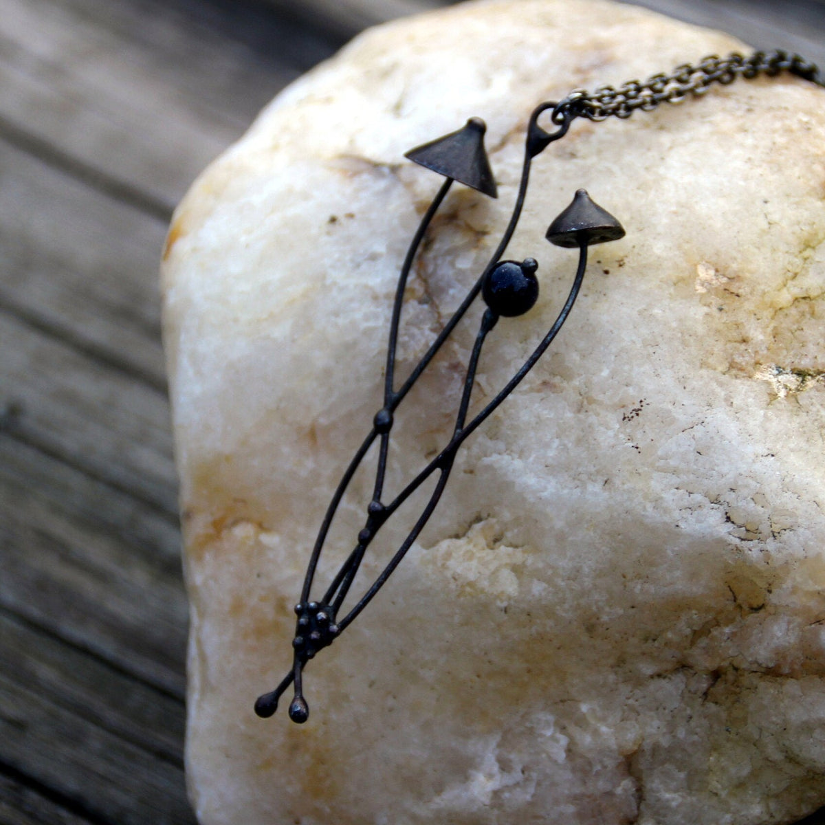 Blue Aventurine Mushroom Necklace – Blackened Copper
