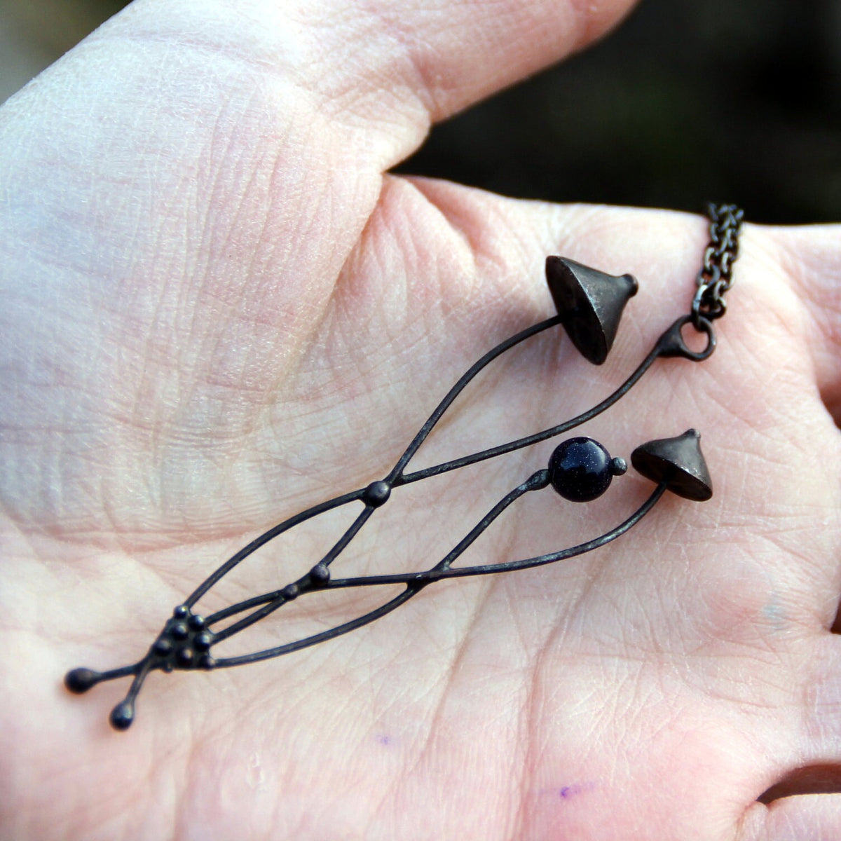 Blue Aventurine Mushroom Necklace – Blackened Copper