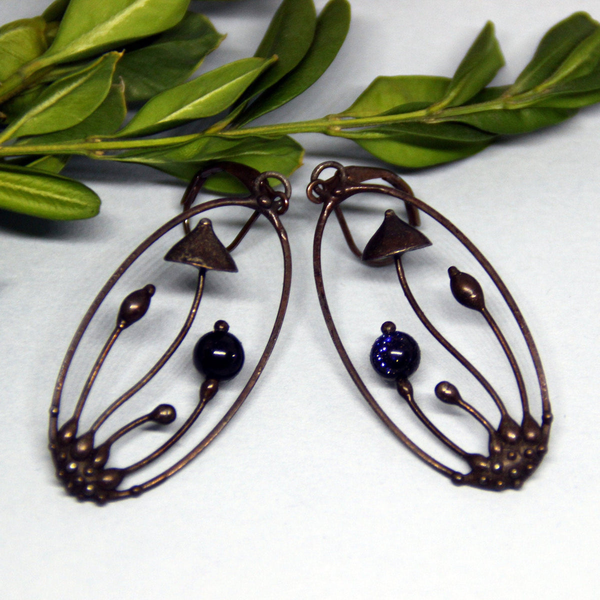 Blue Aventurine Mushroom Earrings – Blackened Copper