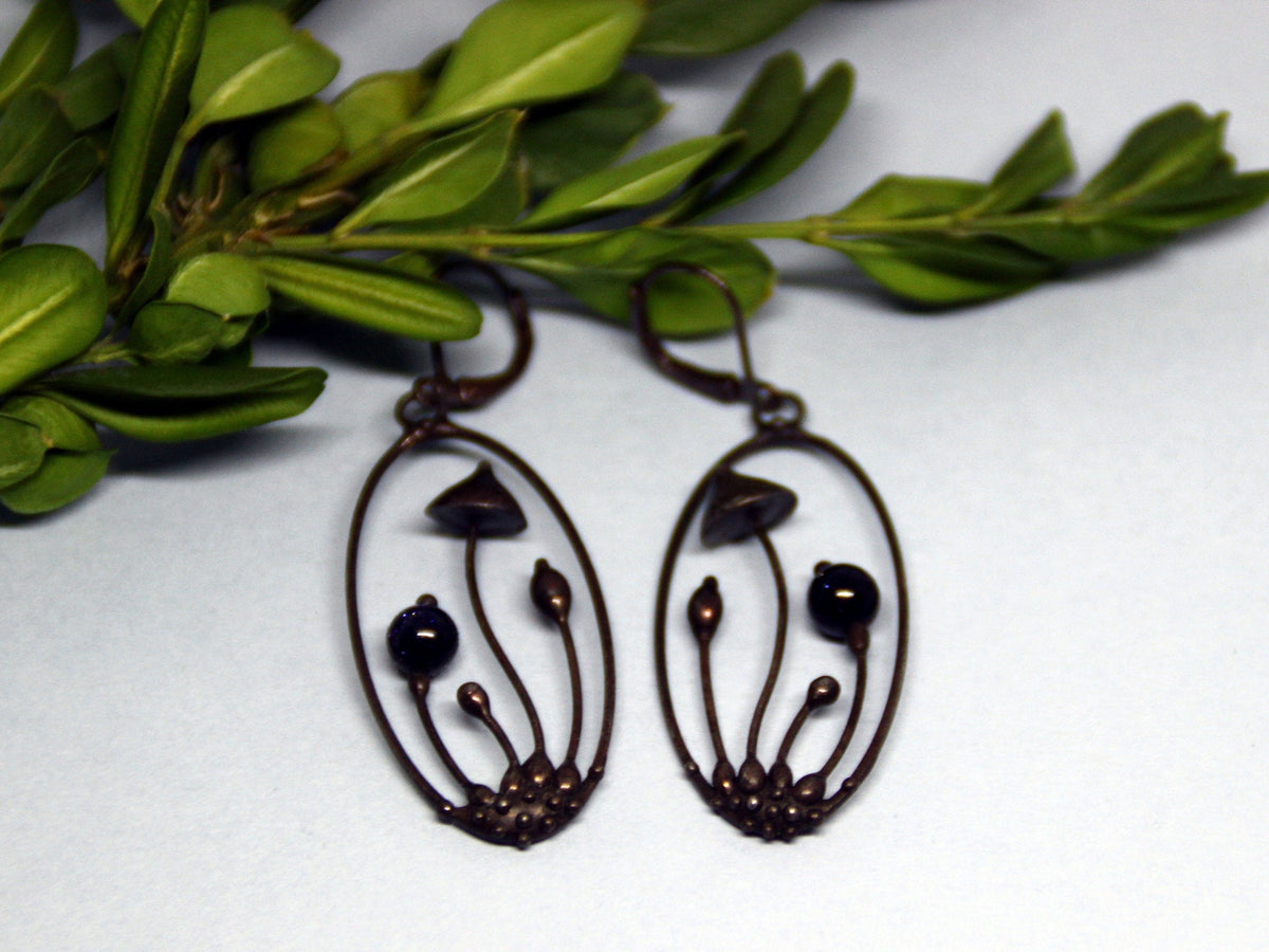 Blue Aventurine Mushroom Earrings – Blackened Copper