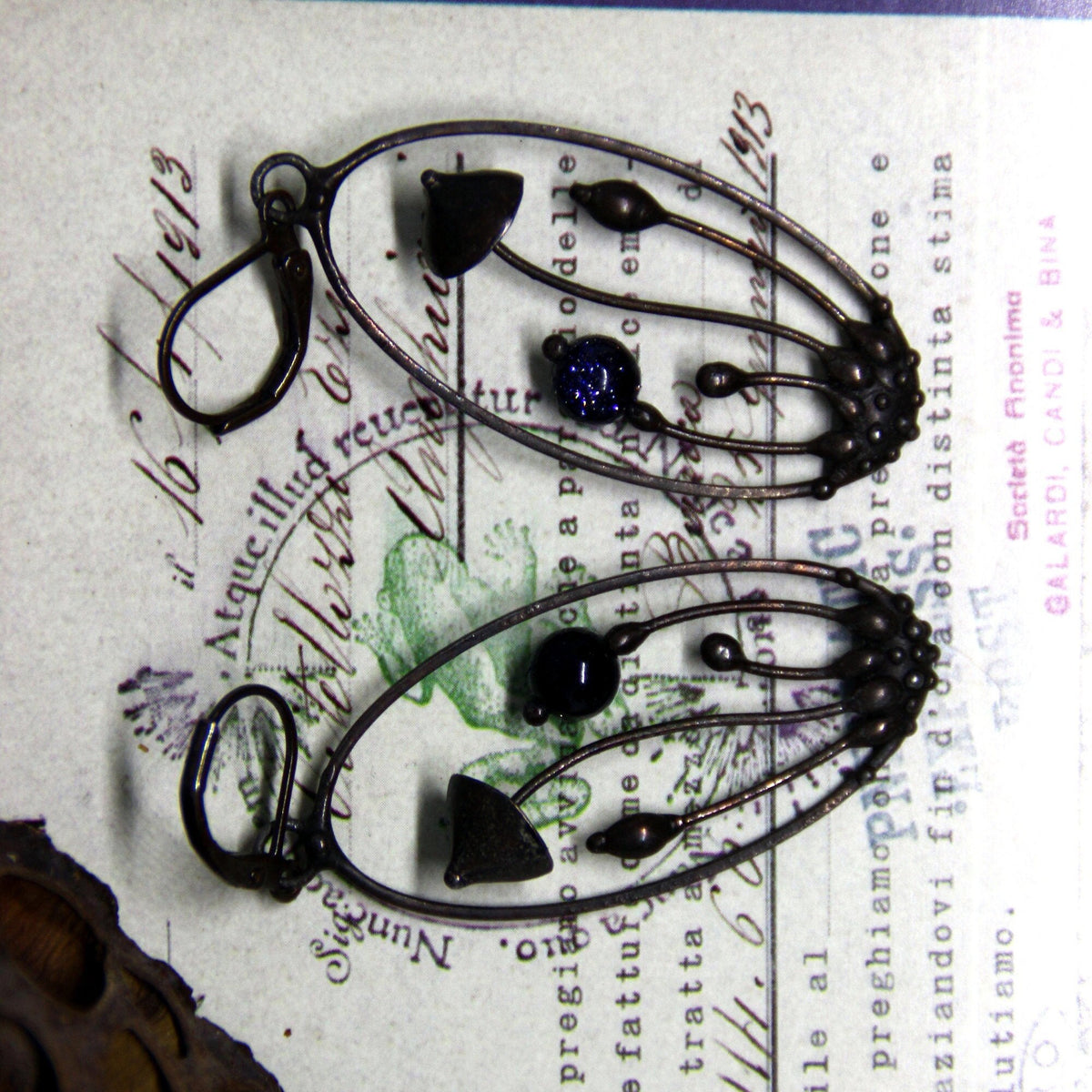 Blue Aventurine Mushroom Earrings – Blackened Copper