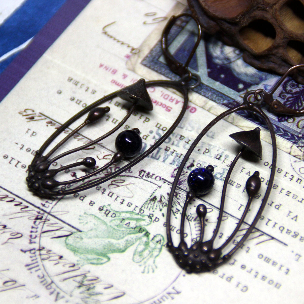 Blue Aventurine Mushroom Earrings – Blackened Copper