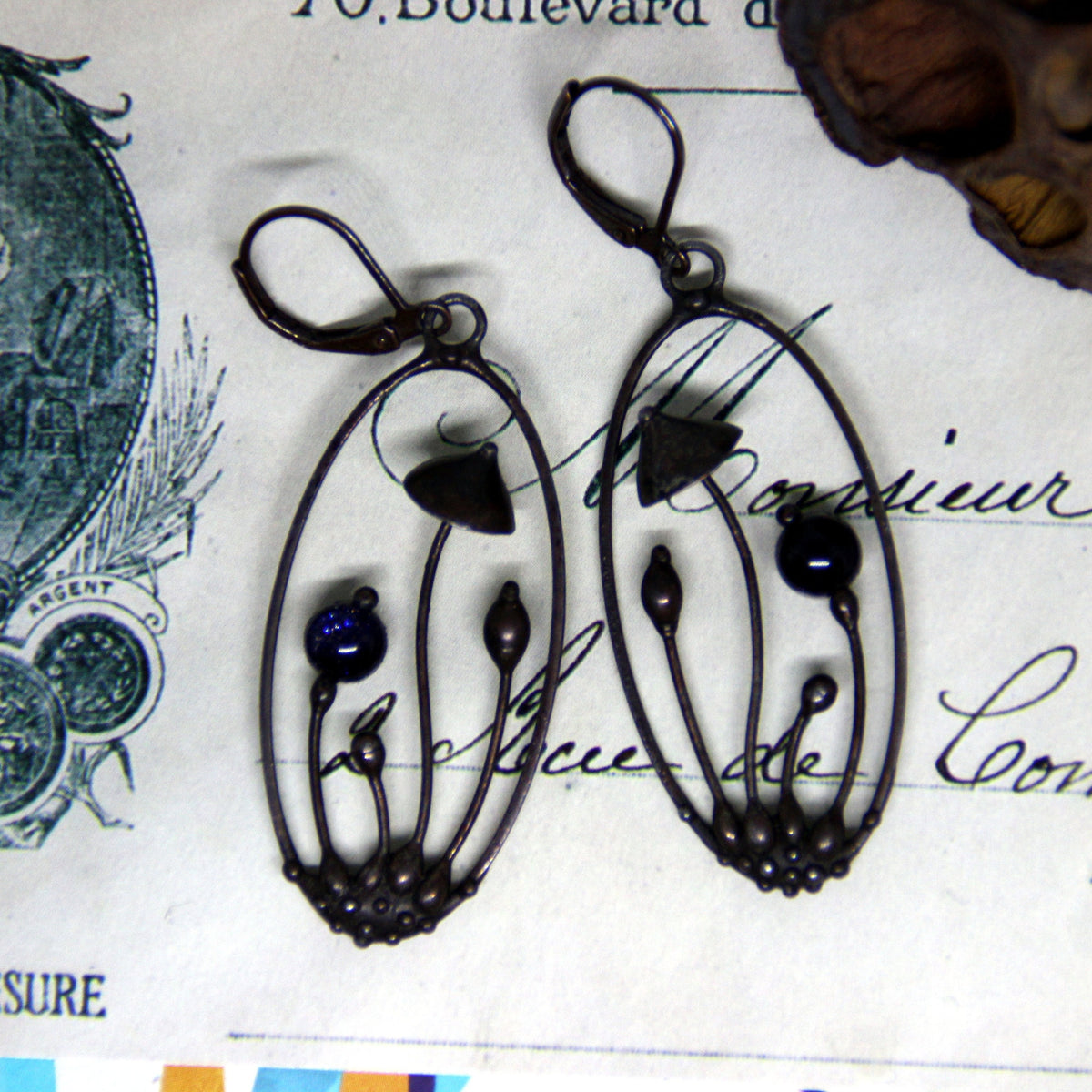 Blue Aventurine Mushroom Earrings – Blackened Copper