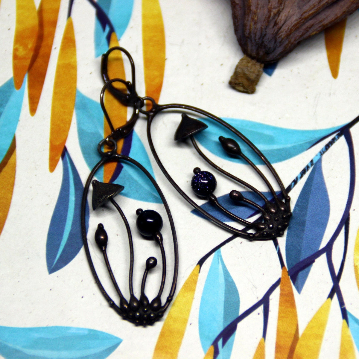 Blue Aventurine Mushroom Earrings – Blackened Copper