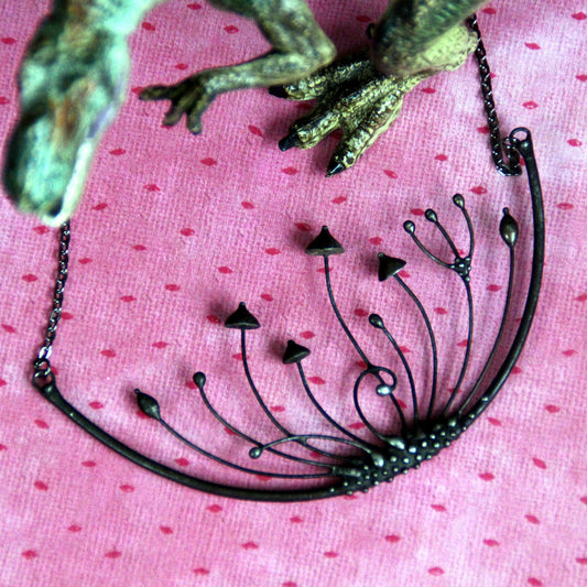 Black Mushroom Statement Necklace – Blackened Copper