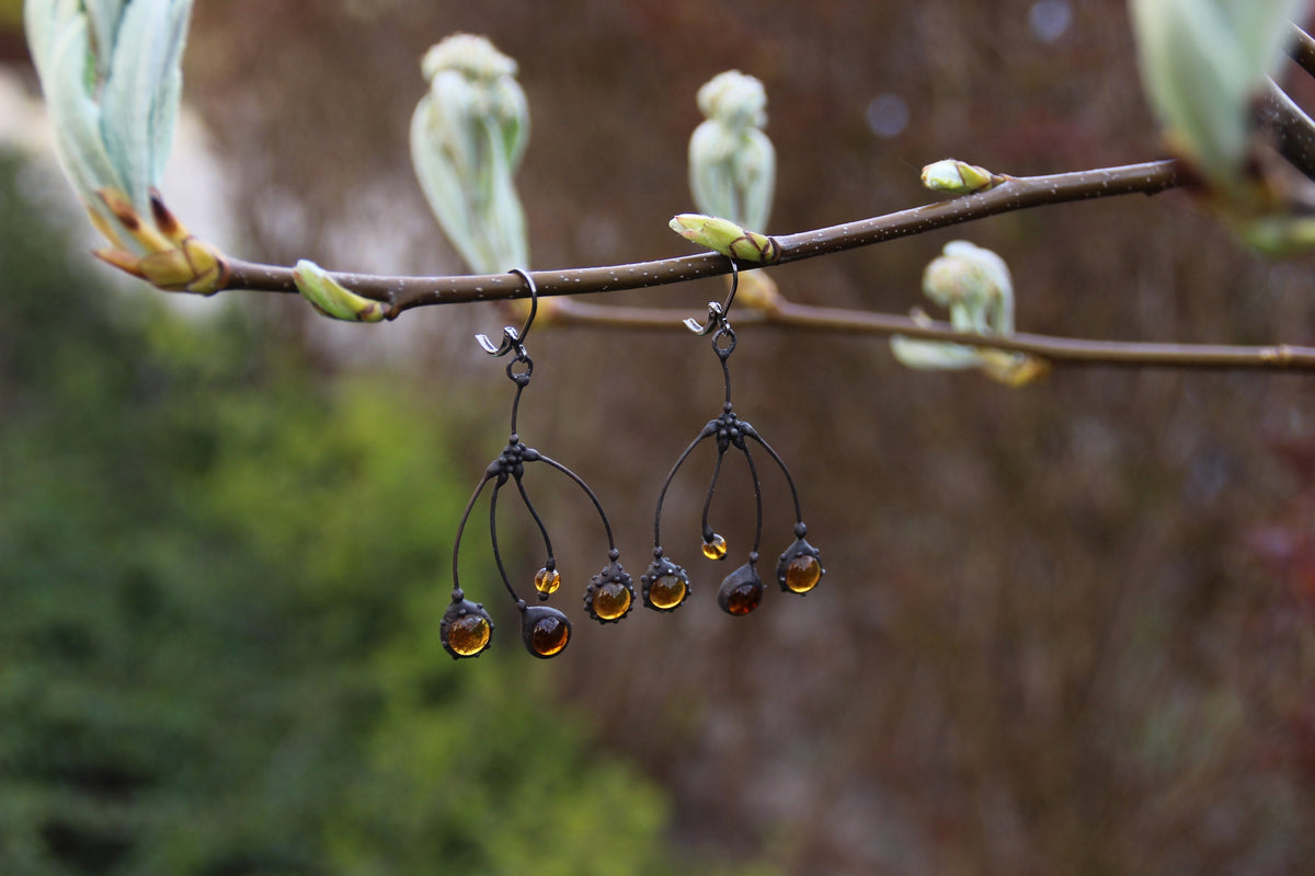 Amber Glass Tree Branch Earrings – Blackened Copper