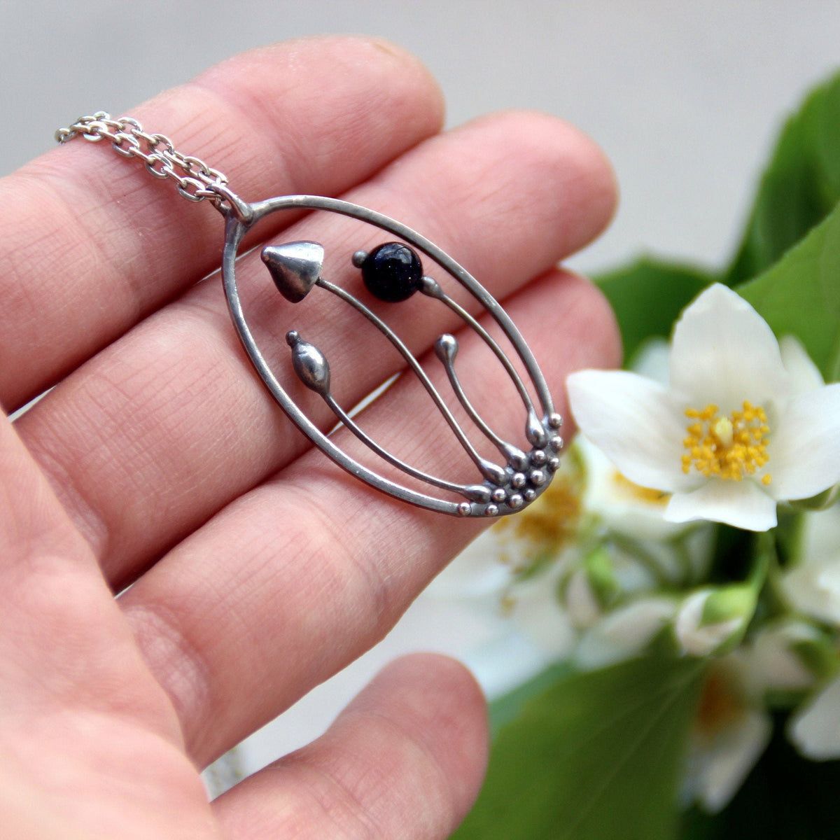 Blue Aventurine Mushroom Necklace – Silver Tone