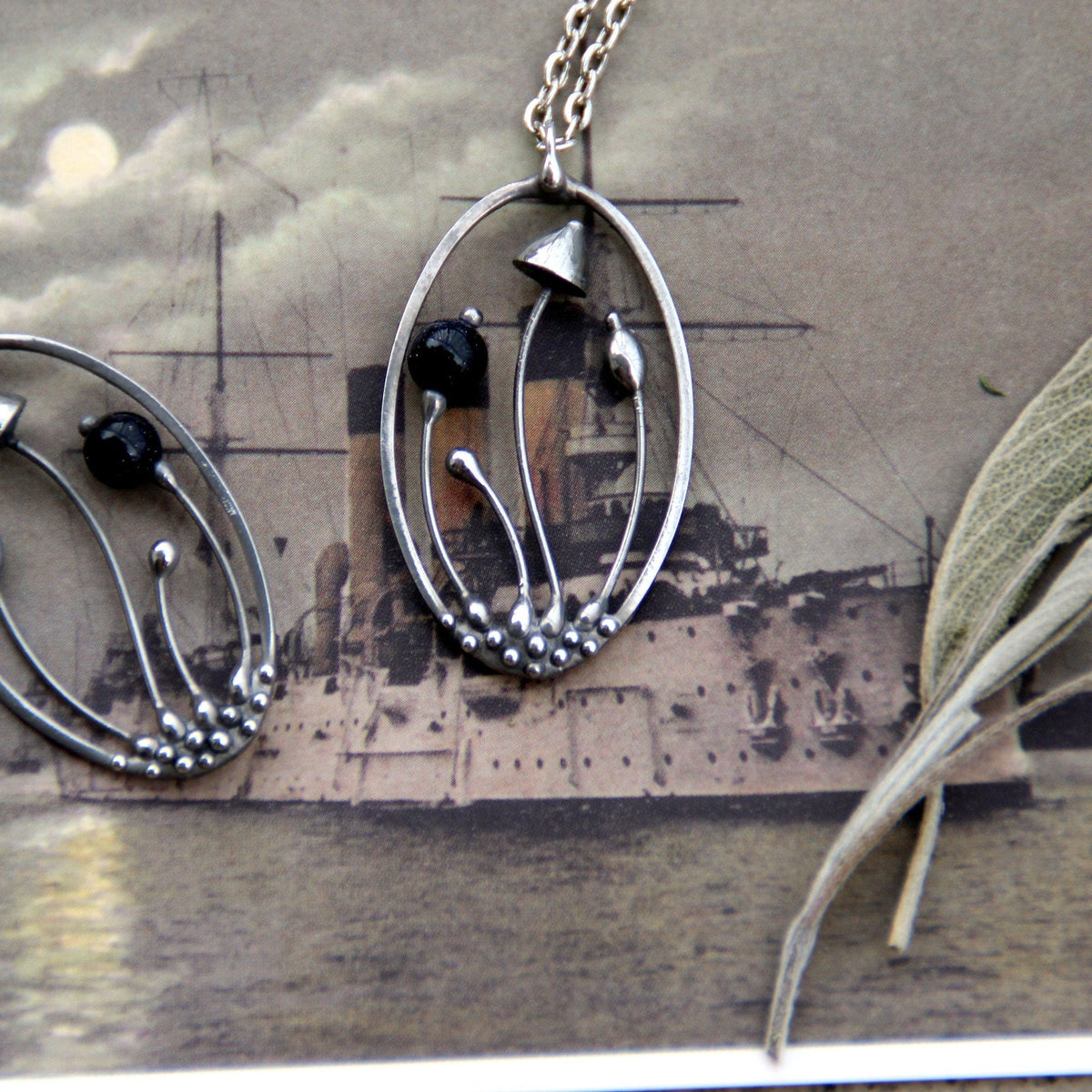 Blue Aventurine Mushroom Necklace – Silver Tone