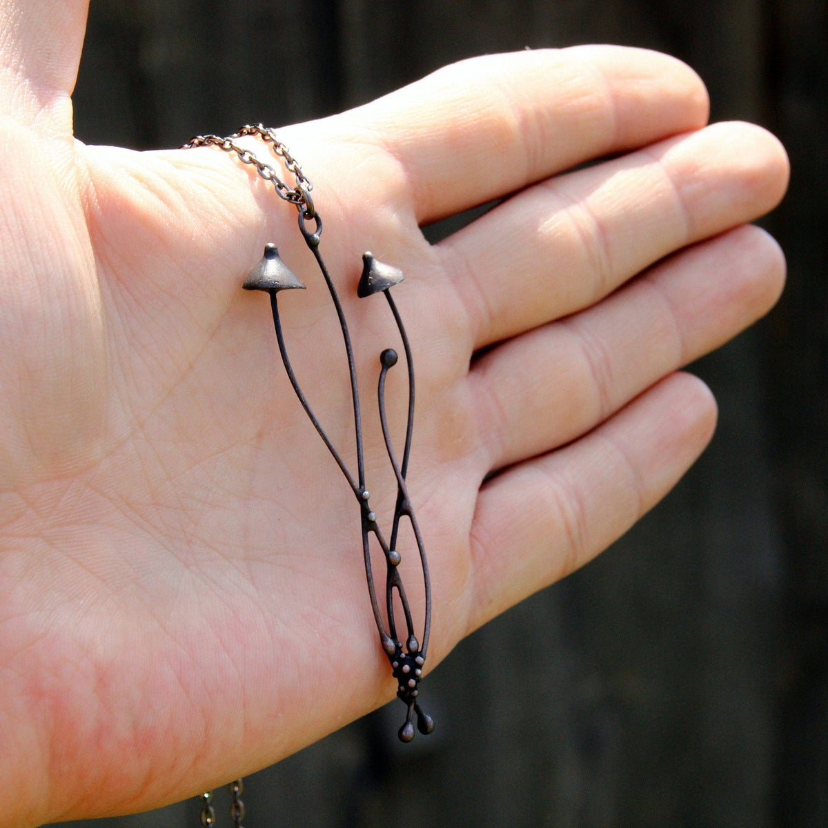 Black Mushroom Necklace – Copper & Pewter