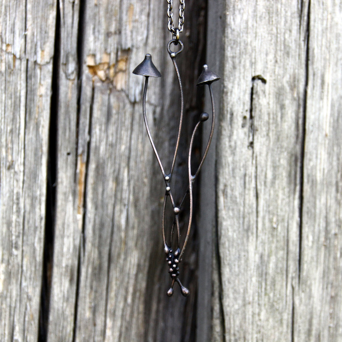 Black Mushroom Necklace – Copper & Pewter
