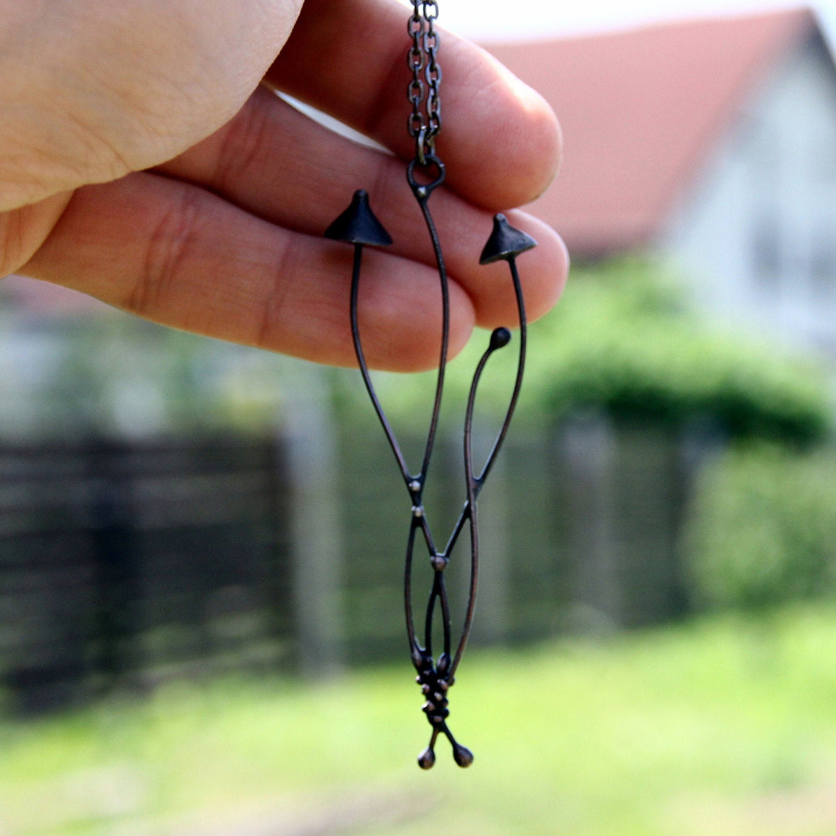 Black Mushroom Necklace – Copper & Pewter