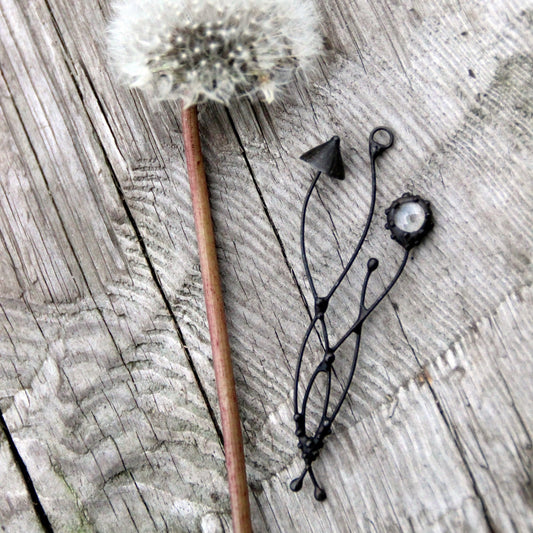 Clear Glass Mushroom Necklace – Blackened Copper Forest Pendant – Witchy Botanical