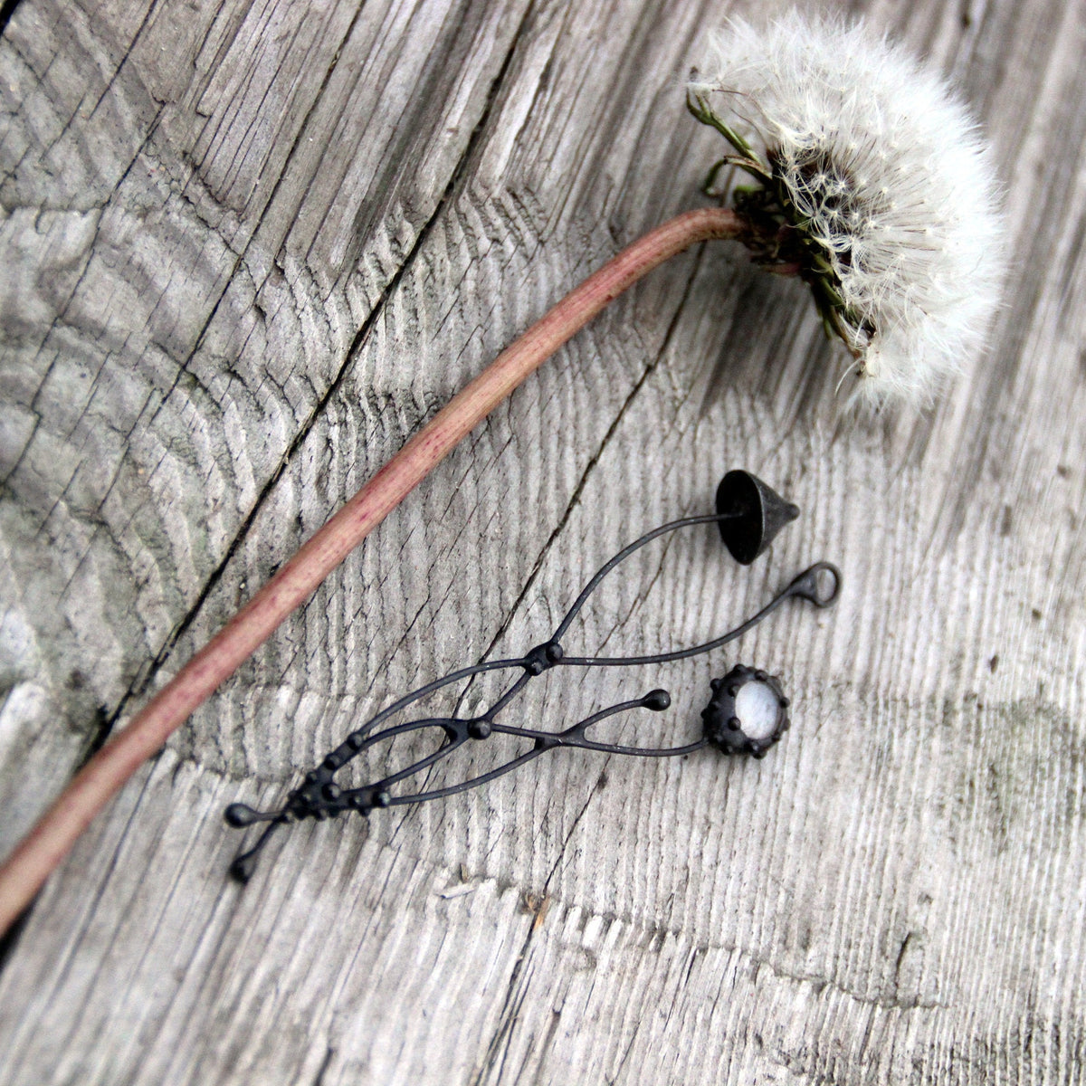 Clear Glass Mushroom Necklace – Blackened Copper Forest Pendant – Witchy Botanical