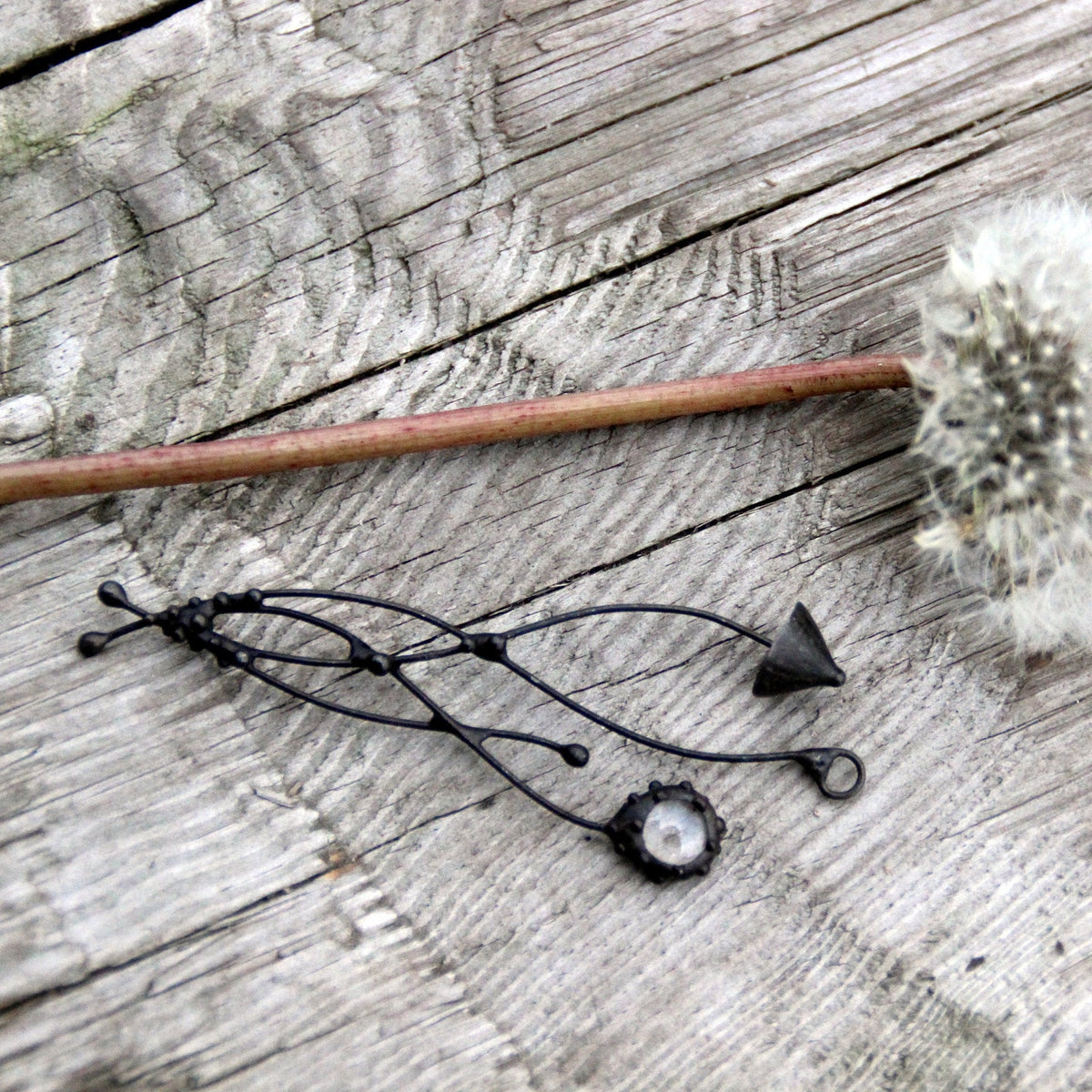 Clear Glass Mushroom Necklace – Blackened Copper Forest Pendant – Witchy Botanical