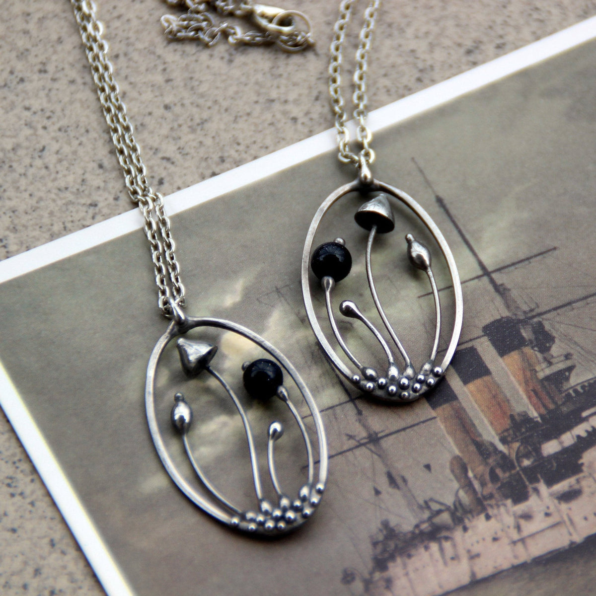 Blue Aventurine Mushroom Necklace – Silver Tone