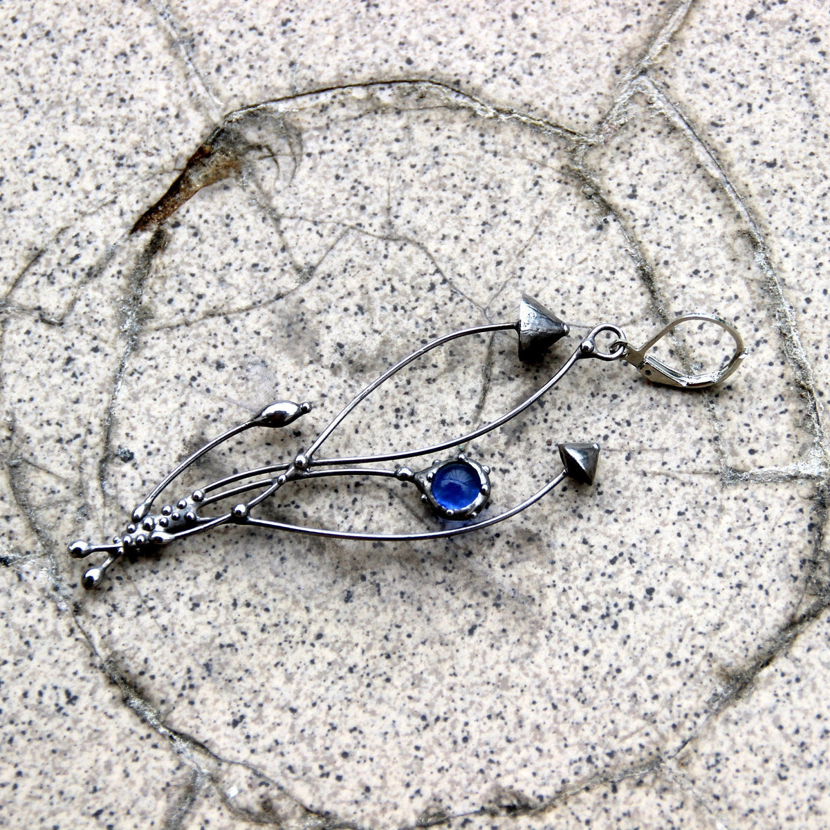 Blue Glass Mushroom Earring – Silver Tone
