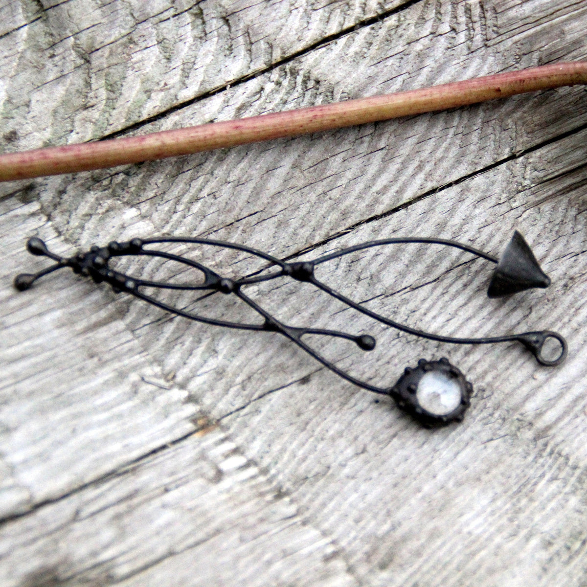 Clear Glass Mushroom Necklace – Blackened Copper Forest Pendant – Witchy Botanical