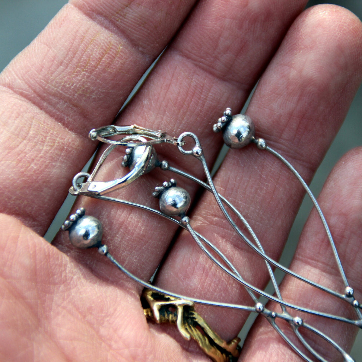 Silver Tone Poppy Seed Pod Earrings