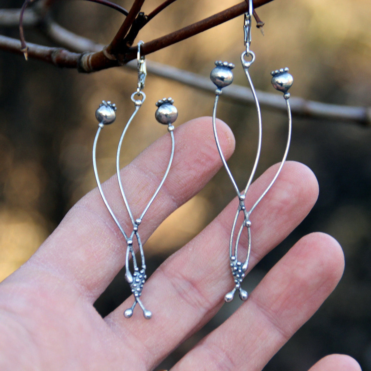 Silver Tone Poppy Seed Pod Earrings