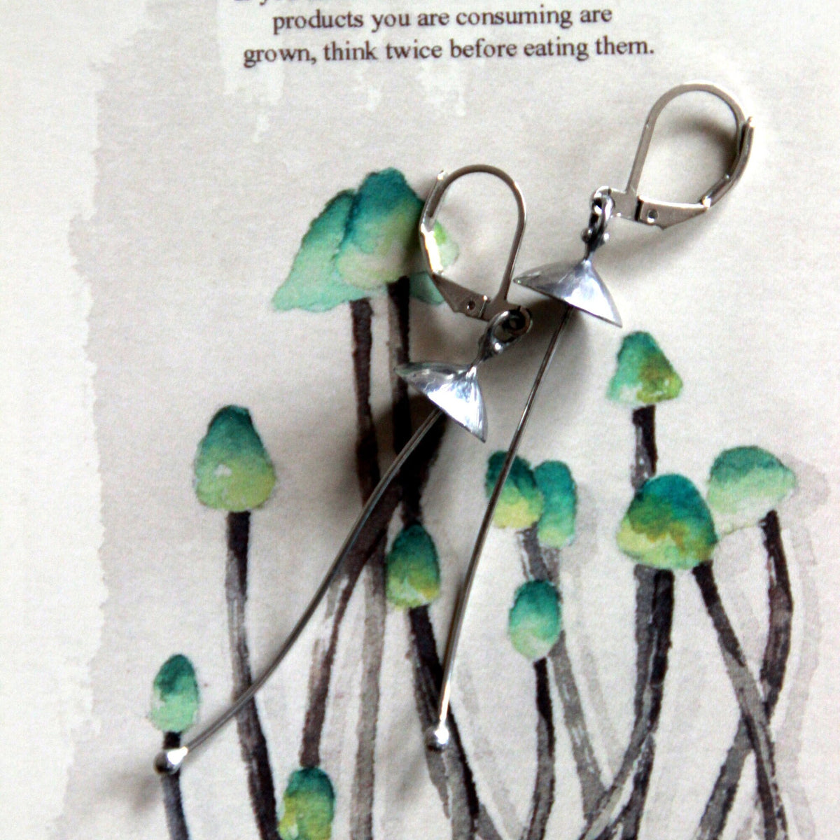 Silver Tone Mushroom Dangle Earrings – Copper & Pewter Forest