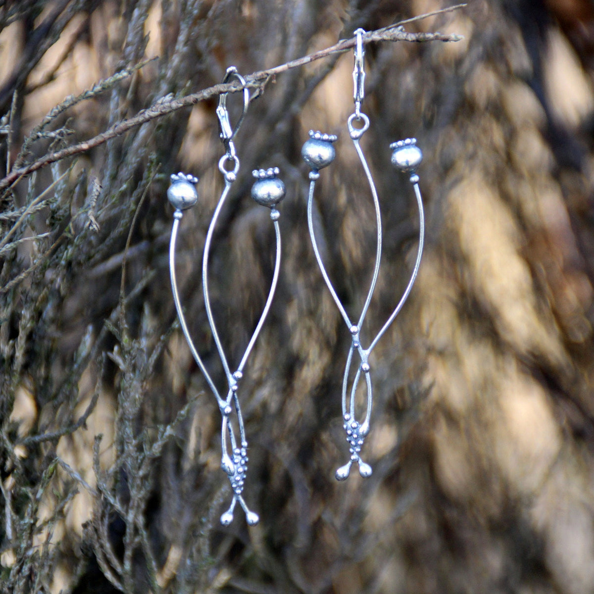 Silver Tone Poppy Seed Pod Earrings
