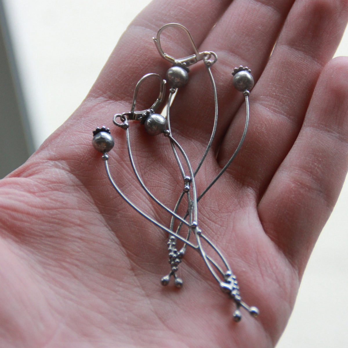 Silver Tone Poppy Seed Pod Earrings