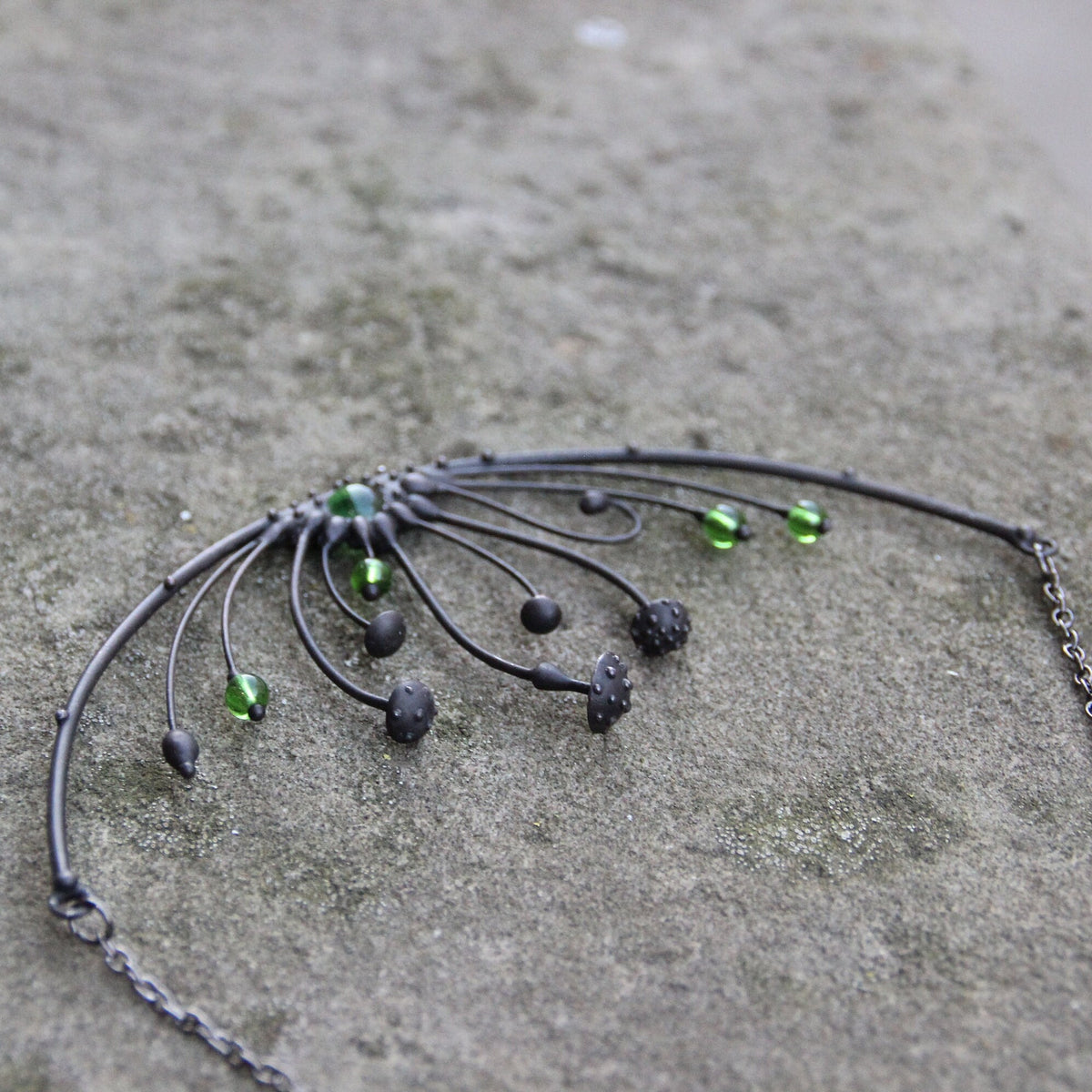 Green Glass Amanita Statement Necklace – Blackened Copper