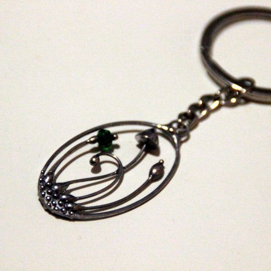 Green Glass Mushroom Keychain – Silver Tone