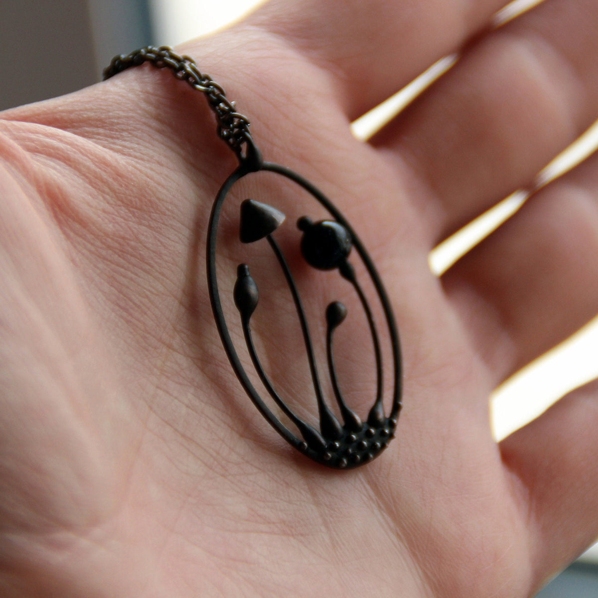 Black Mushroom Necklace – Blackened Copper
