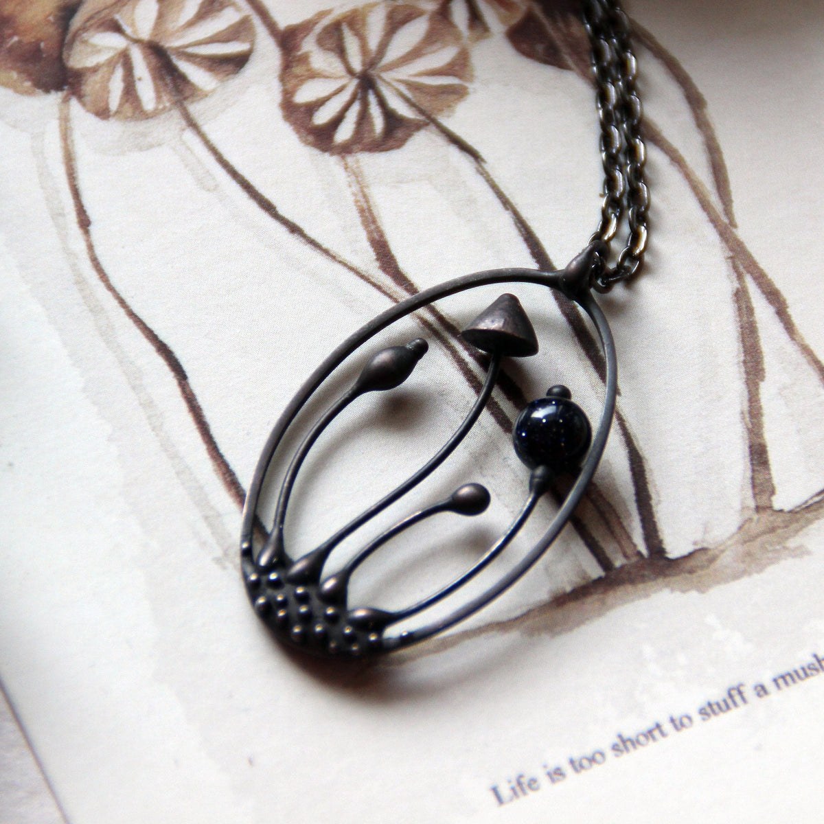 Black Mushroom Necklace – Blackened Copper