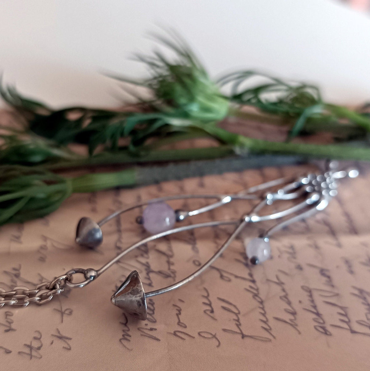 Rose Quartz Mushroom Necklace – Silver Tone