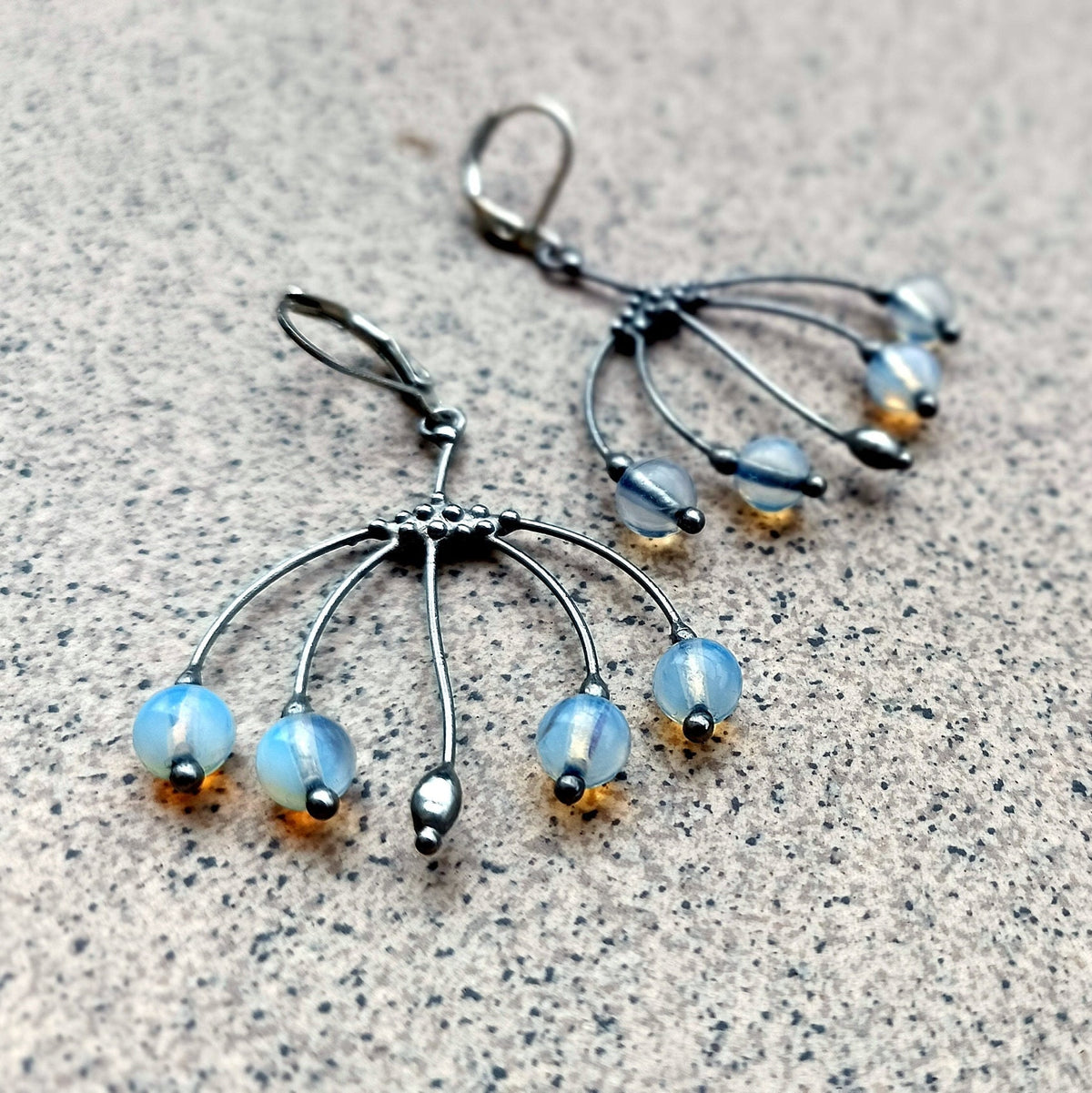 Blue Glass Branch Earrings – Silver Tone