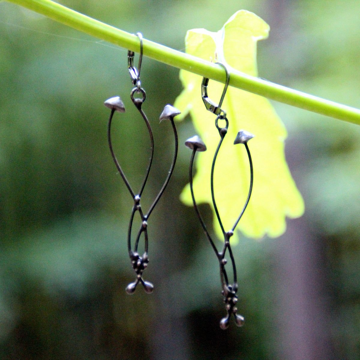 Black Psilocybe Mushroom Earrings – Copper & Pewter