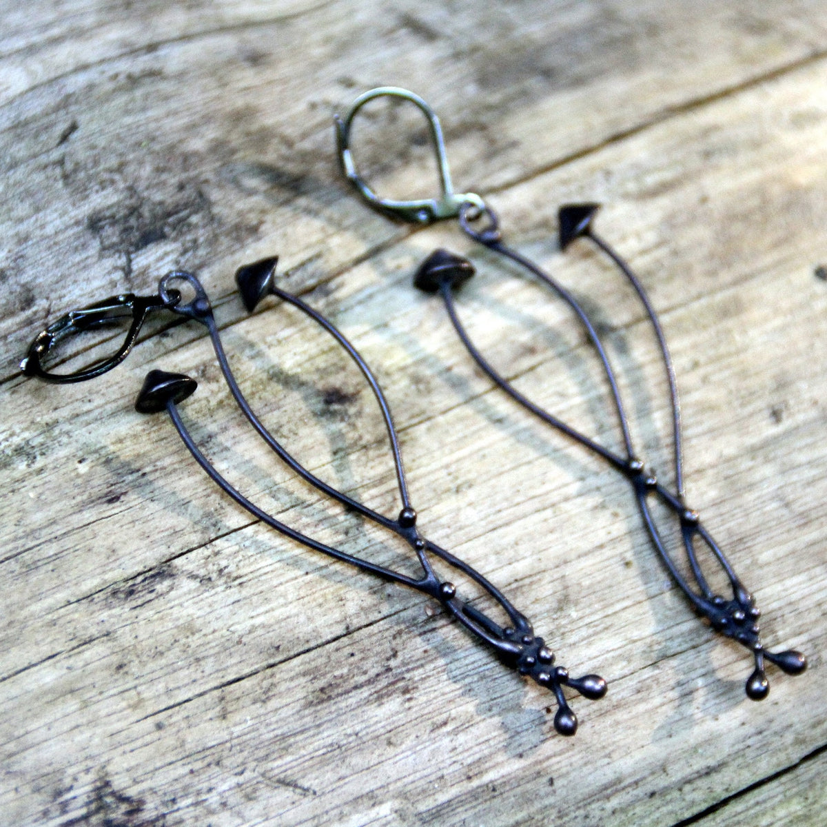 Black Psilocybe Mushroom Earrings – Copper & Pewter